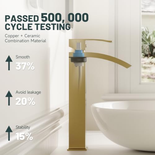 Brushed Gold Vessel Sink Faucet, Waterfall Bathroom Faucets - Image 5