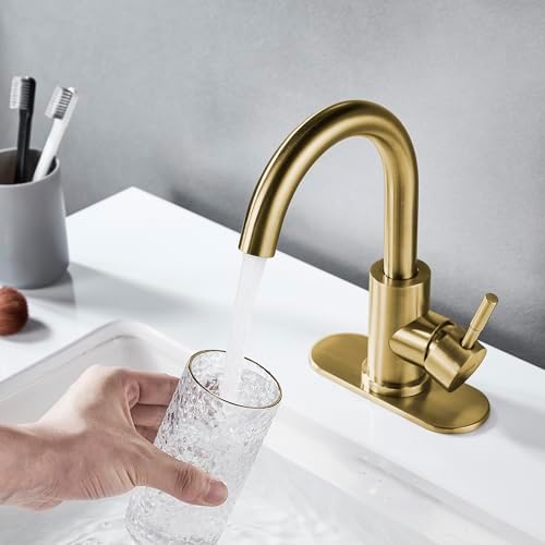 Bathroom Sink Faucet Single Hole Brushed Gold, Modern Single Handle Bathroom - Image 6