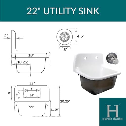 20" Cast Iron Small Wall Mount Bathroom Sink & Drain - Image 2