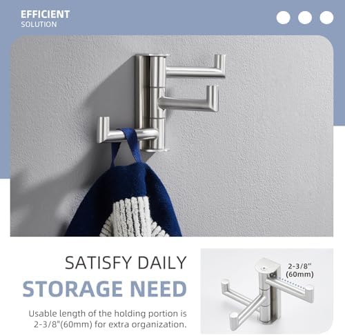 Angle Simple Swivel Towel Hook 3 Arms, Robe Coat Wall Hook, Brushed Nickel - Image 5