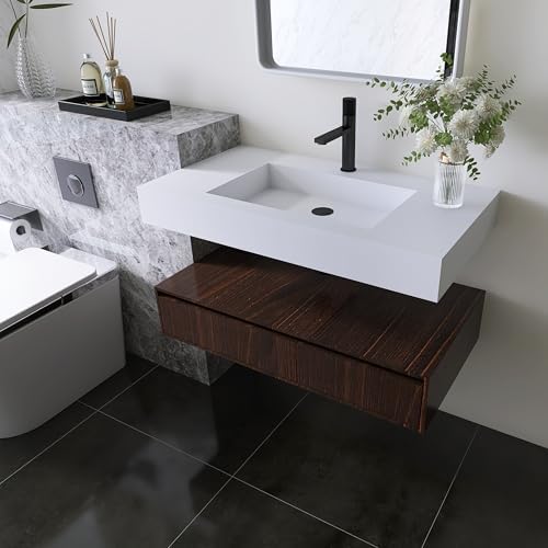 35'' Wall Mount Sink, Artificial Stone Bathroom Sink, Single Hole by MEDUNJESS