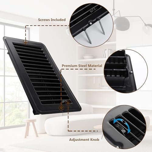 4" X 8" Floor Register 4 Pack Black Floor Vent Covers Heavy Duty Floor Vent - Image 3