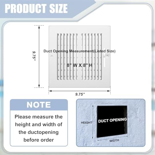 4 Pack Air Ceiling Vent Cover Grille 8"w x 8"h Duct Opening Size, 2 Way Steel - Image 2