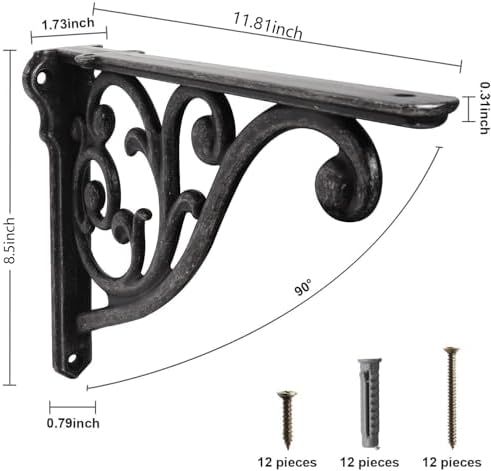 Khtumeware Ornate Decorative Shelf Brackets, 12 inch Big wall Mounted Shelving - Image 2