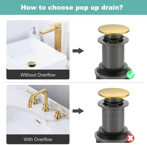 Bathroom Sink Drain Without Overflow, ARCORA Brushed Gold Pop Up Drain - Image 3
