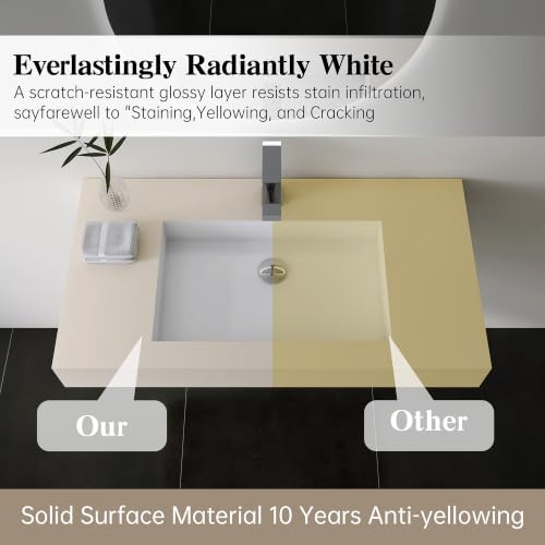 Stone Resin Bathroom Sink, Wall Mount Sink 35"L x 19"W - Image 3