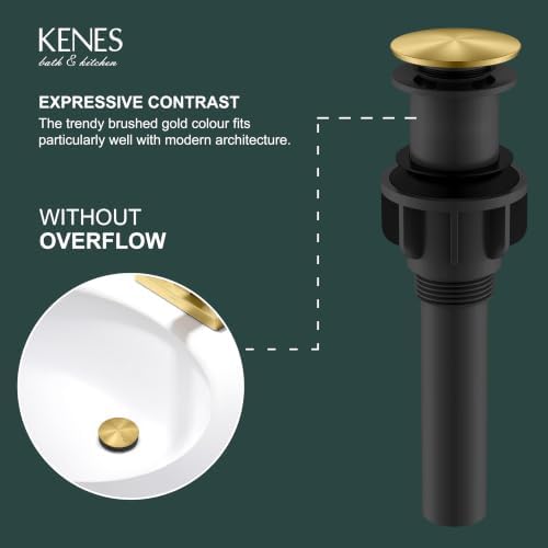 KENES Pop Up Bathroom Sink Drain Without Overflow Brushed Gold Pop Up Drain - Image 3