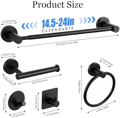 Tudoccy 10-Piece Matte Black Bathroom Hardware Set, Adjustable Bar - Image 3