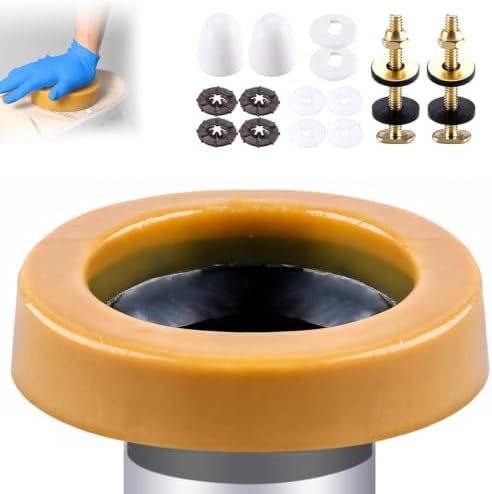 Toilet Bowl Wax Ring Kit with Flange Bolts, Fits 3 or 4 Inch Lines by F