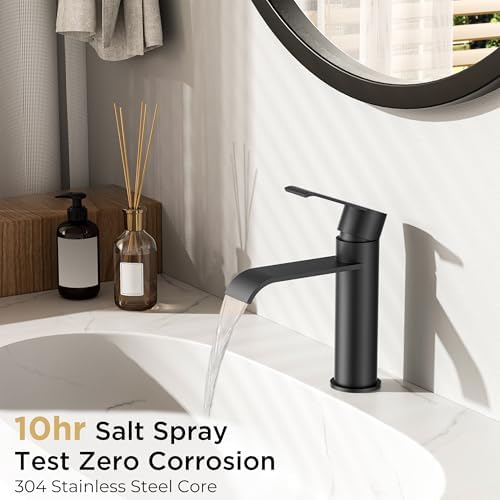 FORIOUS Waterfall Bathroom Faucet Single Hole Matte Black - Image 2