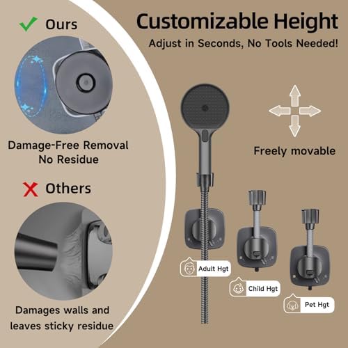 No Drill Shower Head Holder, Strong Suction Cup 360° Adjustable Handheld Shower - Image 5