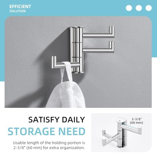 Angle Simple Swivel Towel Hook 3 Arms, Robe Coat Wall Hook, Polished Chrome - Image 4