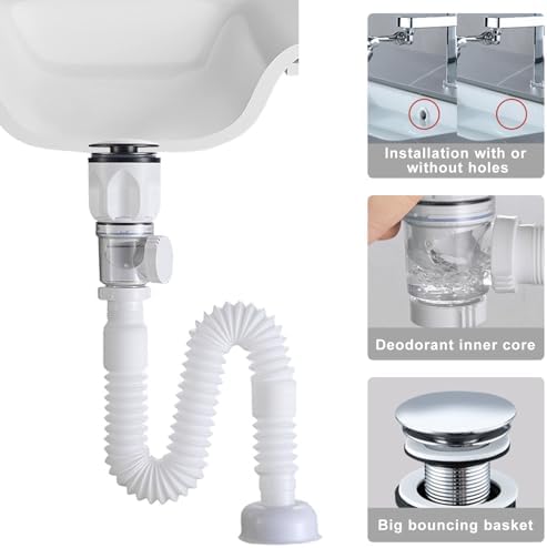 Bathroom Sink Drain Kit Flexible Expandable P-Trap Sink Drain Pipe - Image 2