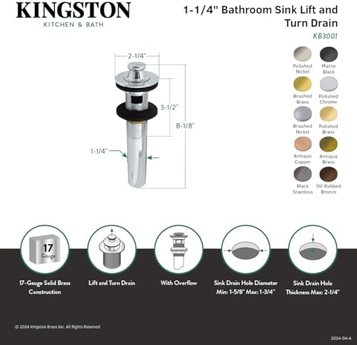 Kingston KB3006 Lift & Turn Sink Drain - Image 3