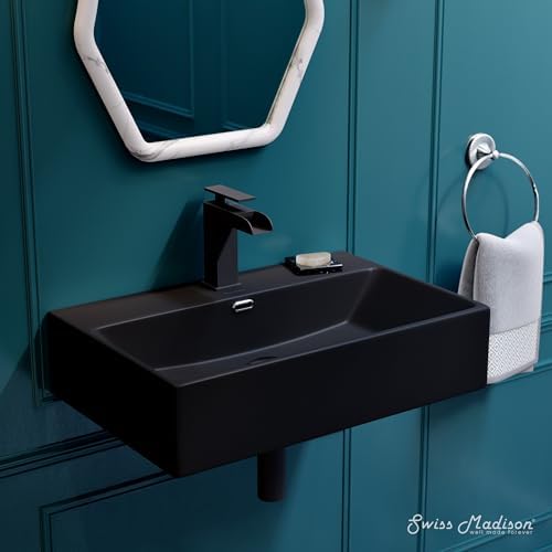 Claire 24” Rectangle Wall-Mount Bathroom Sink in Matte Black - Image 6