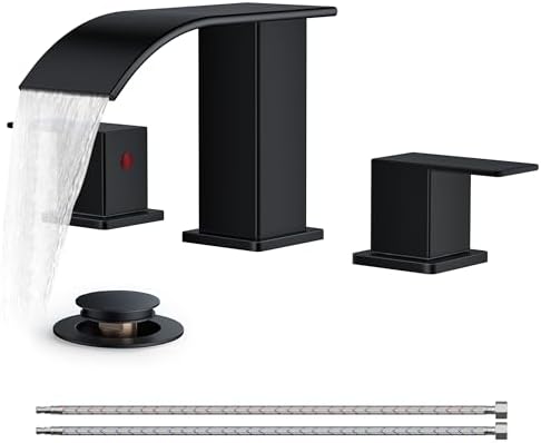 FORIOUS Bathroom Faucet Matte Black Waterfall 3 Hole 8 Inch Widespread by FORIOUS