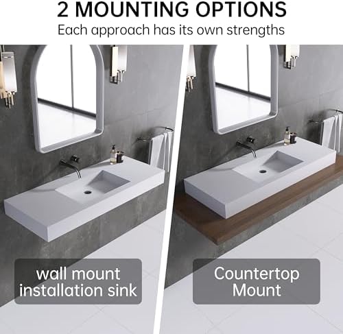 47"X19" Wall Mount Sink without Hole, Stone Bathroom Sink - Image 3