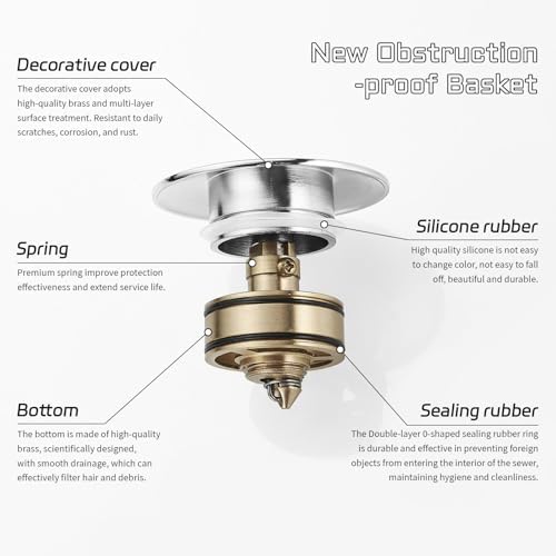 BWE One-Piece Pop-Up Sink Drain, - Image 2