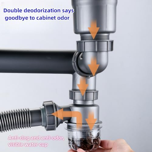 Double Sink Drain Kit Space Saving Kitchen Sink Drain Kit Expandable Flexible 1 - Image 5