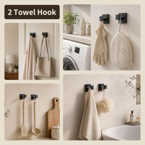 9 Piece Matte Black Bathroom Hardware Set, 24 Inch Double Towel Bar - Image 6