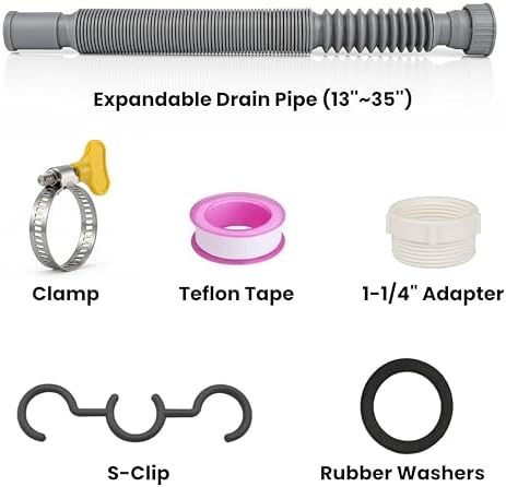 Universal 1-1/4" & 1-1/2" P Trap Drain Kit, Flexible & Expandable PP Plumbing - Image 2