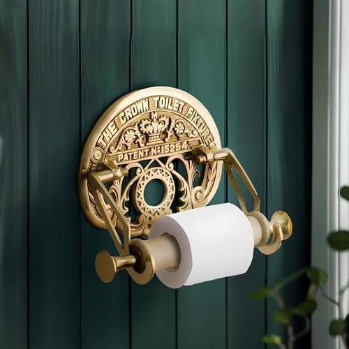 Bright Brass Wall Mount Toilet Paper Holder 7.25" Wide Vintage Crown Style - Image 7