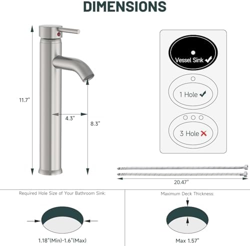 Bathroom Faucet, Vessel Sink Faucet, Brushed Nickel - Image 2