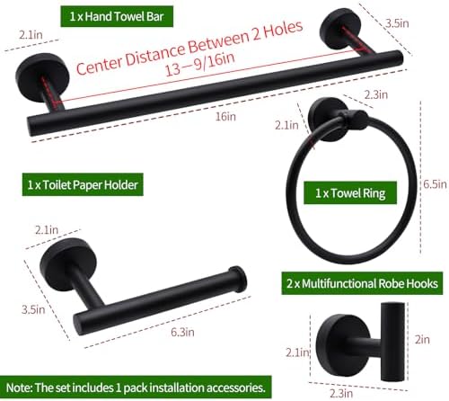 5pcs Bathroom Hardware Set, Matte Black Bathroom Hardware Set, Including 16" - Image 6