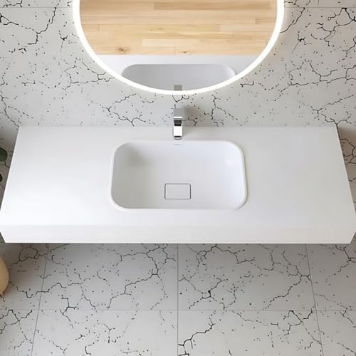 59" x 21.6" Wall-Mounted Stone Resin Rectangular Vessel Sink - Image 7