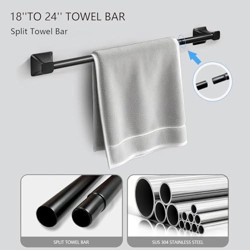 5-Piece Matte Black Bathroom Hardware Set, SUS304 Stainless Steel Wall Mounted - Image 4