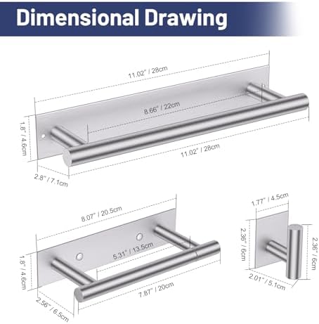 Lairuier Brushed Nickel Bathroom Hardware Set, Adhesive or Screw Wall Mount - Image 6