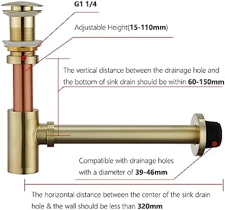 Brass P Trap with Bathroom Sink Stopper : 1-1/4 Sink Drain Round Bottle Trap - Image 6