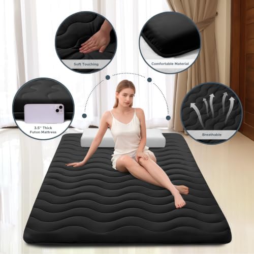 SCHNAUZER HOME Japanese Futon Floor Mattress Queen 3.5" Thick Black - Image 2