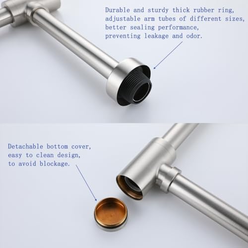 Basin Bottle Trap Brushed Nickel Sink Bathroom Waste Pipe 1-1/4 inch Slip Inlet - Image 3