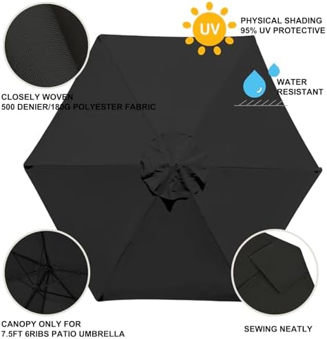 EliteShade USA 7.5FT Replacement Covers 6 Ribs Market Patio Umbrella Canopy - Image 5