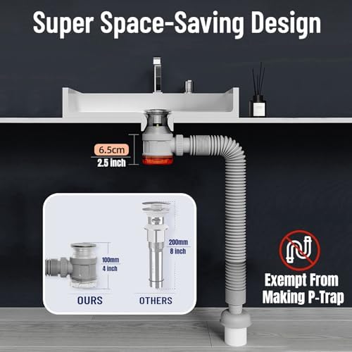 Bathroom Sink Drain Kit with Clear Bottle Trap and Flexible Water Seal Pipe - Image 2