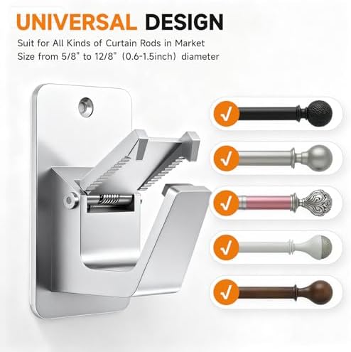 Universal Curtain Rod Holders, No Drill Curtain Rod Brackets, Self Adhesive - Image 2