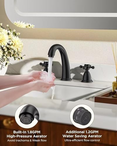 FORIOUS Bathroom Faucet 3 Hole 8 Inch Widespread Sink Faucets Matte Black - Image 4