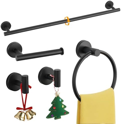 5-Piece Matte Black Bathroom Hardware Set, Towel Racks Set by Unknown