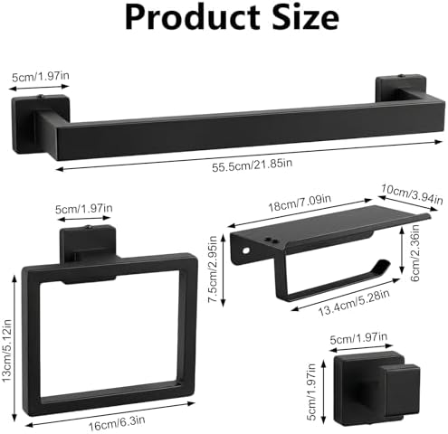 Tudoccy 10-Piece Matte Black Bathroom Hardware Set, 24in SUS304 - Image 3