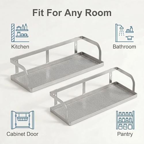 PUSDON 2-Pack Wide Hollowout Shower Caddy & Spice Rack, Wall Mount Bathroom - Image 6