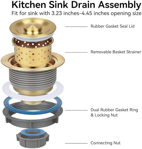 LQS Kitchen Sink Drain Strainer Assembly, Sink Drain 304 Stainless Steel - Image 3