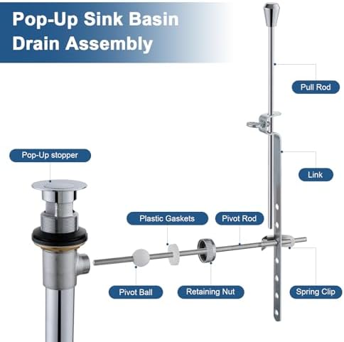 ZM Bathroom Sink Drain Assembly, Brass Pop Up Drain - Image 4