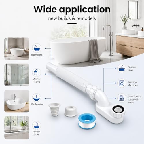 Flexible Tub Drain with Low Profile P Trap, 1-1/2'' & 3'' Inlet - Image 3
