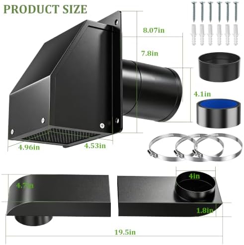 Periscope Dryer Vent with 4 Inch Dryer Vent Cover Outside, 9.5-14.5" Stainless - Image 3