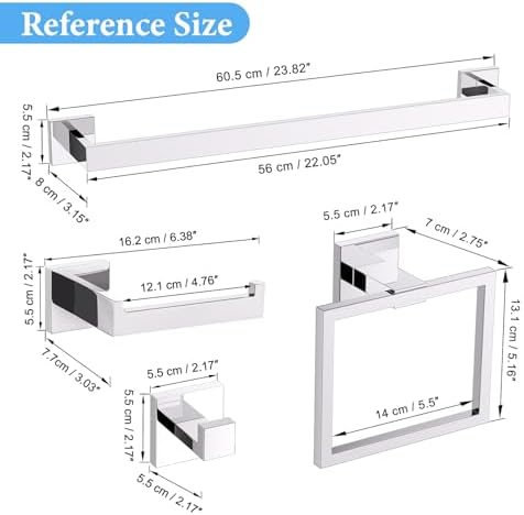 TURS 4-Piece Bathroom Hardware Set Chrome Towel Bar Set 23.6inch Bath Towel - Image 6