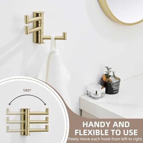 Angle Simple Towel Hook 3 Arms, Swivel Coat Wall Hook, Brushed Gold - Image 5