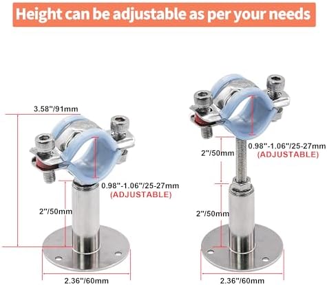 AKIHISA 2 Pcs 304 Stainless Steel Pipe Supports, Wall Mount Ceiling Mount Pipe - Image 2