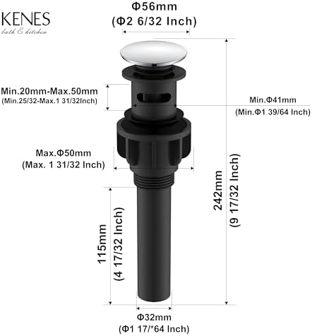 KENES Chrome Pop Up Bathroom Sink Drain Assembly - Image 6