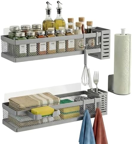 PUSDON 5-in-1 16.5" Extra Long Slim Wall Mount Wrapped Mesh Kitchen Organizer & by PUSDON